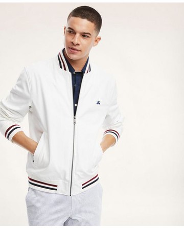 Brooks Brothers Men's Stretch Cotton Tennis Bomber Jacket | White | Size XL