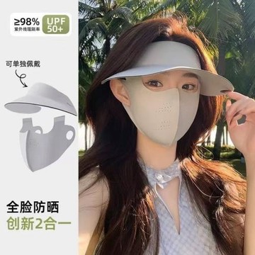 防曬面罩護頸全臉防曬口罩防紫外線女透氣遮陽臉基尼帽檐戶外臉罩