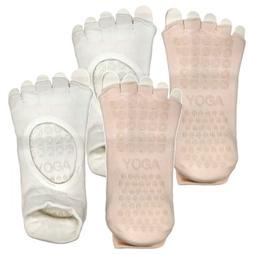 NicoFun 愛定做 露腳趾腳背防滑瑜伽襪 女襪  22~24.5cm  白色＋櫻花粉色