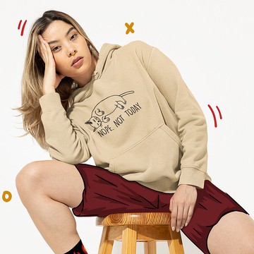 NOPE NOT TODAY 中性刷毛帽T 卡其色  貓咪狗趣味貓動物毛小孩