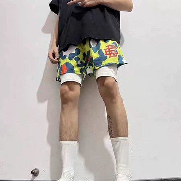 臺灣出貨 潮牌美式脣印籃球短褲男夏四分寬鬆運動速乾透氣訓練跑步褲子馬拉鬆短褲球褲 男生短褲夏季短褲