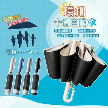 升級大傘面反光條環扣反向黑膠摺疊自動傘-A【QIDINA】