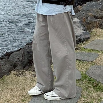 【Metanoia】🇰🇷韓製  半鬆緊卡其落地褲 男女可穿