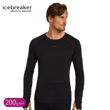 【Icebreaker 男 ZoneKnit 網眼透氣圓領長袖上衣200《黑》】0A579O/排汗衣/羊毛長T/發熱衣