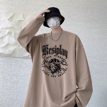 美式復古長袖t恤男士打底衫春秋圓領套頭衫潮牌寬松休閑運動上衣