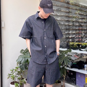 直條紋 口袋襯衫/短褲 休閒 韓系 套裝 兩色