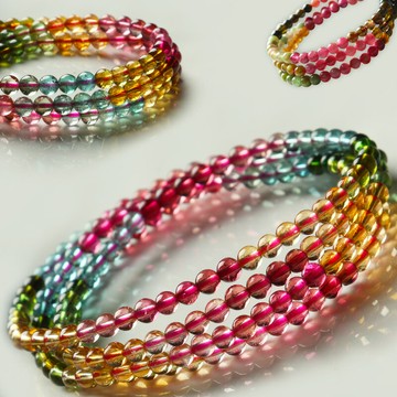 親寶水晶天然巴西碧璽手鏈女 冰透彩虹碧璽多圈手串 水晶時尚飾品