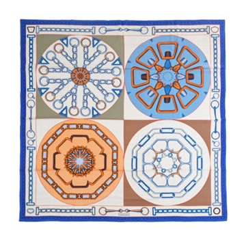 Hermes 愛馬仕 Effet Kaleidoscope 140cm 手工捲邊喀什米爾與真絲混紡方巾(自然/電藍/橘)