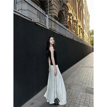 5werkwen白色A字半身裙女春夏法式氣質魚尾長裙高腰顯瘦梨形A字裙