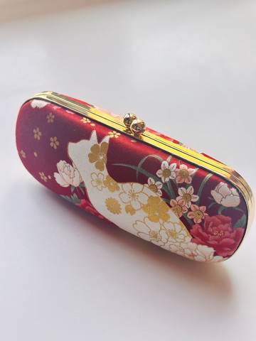 紅底金花貓咪眼鏡盒/筆盒/首飾盒