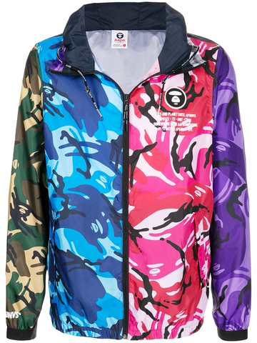 AAPE BY *A BATHING APE® - Mixed Camo panelled jacket - men - Polyester - L - Blue