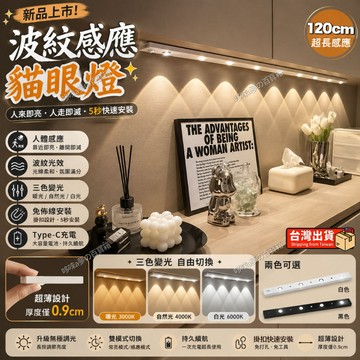 【2026新款🚀】台灣出貨 貓眼智慧型LED 無線人體感應 充電山丘波紋燈 氛圍超薄燈 酒櫃衣櫃櫥櫃燈 三色溫亮度可調