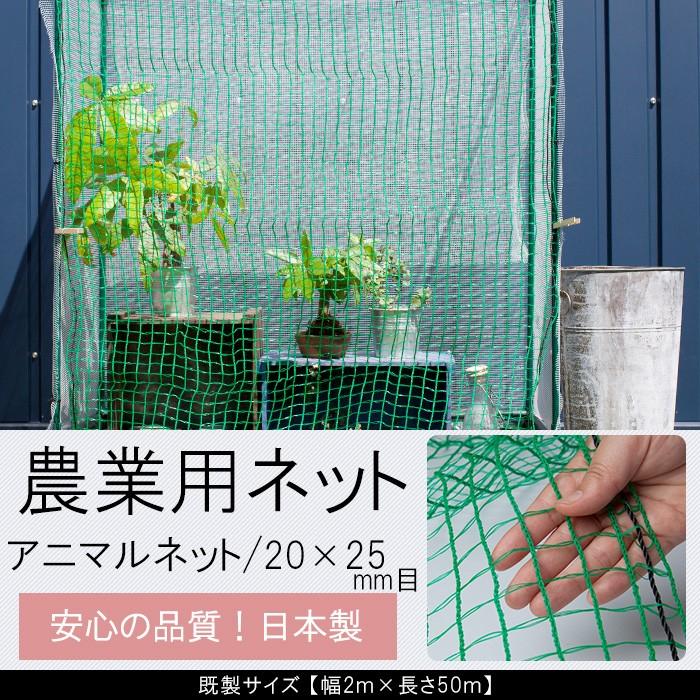 アニマルネット フェンスネット 動物よけネット グリーン 農業用 ネット 20×25mm目 既製品 サイズ 幅2ｍ×長さ50m JQ