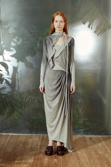 RIMLESS無邊 雕塑感不規則褶皺設計長袖連衣裙 漸變色修身裙秋款