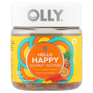 OLLY, Hello Happy，Gummy Worms，熱帶風味，60 粒軟糖