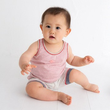 Y-8005 100% 有機棉 Tenjiku 細邊背心藍紅色適配身高 70cm-80cm Popkins Baby 日本製造