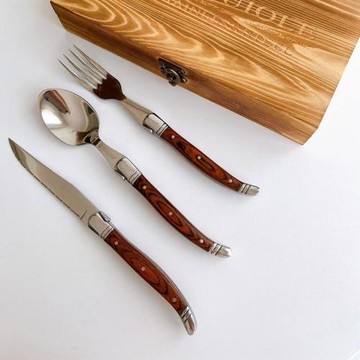 美式西餐廳牛排刀叉木柄西餐餐具套裝法國西餐刀叉304 不銹鋼擺臺