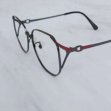 VINTAGE絕版老品全新古董眼鏡 鈦合金 古銅亮黑 鑲嵌漸層紅琺瑯