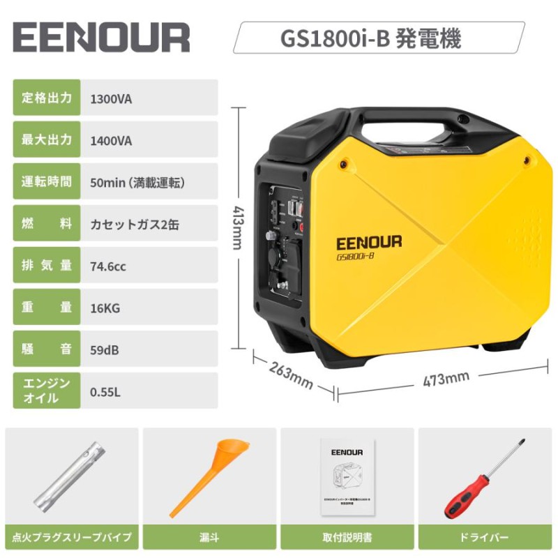 限定クーポンで15000円OFF／ EENOUR インバーター発電機 GS900i-B 0.7