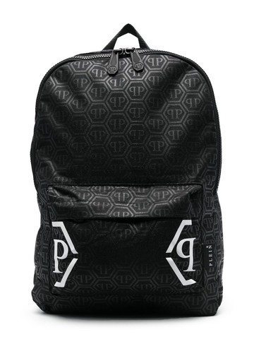 Philipp Plein Junior - all-over logo-print backpack - kids - Polyester/Polyester - One Size - Black