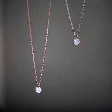 s925純銀項鏈短款韓國定制原創小清新包金單顆鋯石極簡風鎖骨鏈女1入