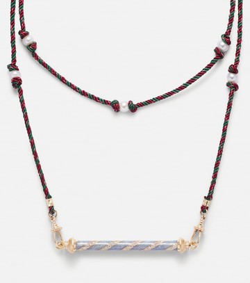 Marie Lichtenberg Candy Cane 18kt gold necklace with diamonds and enamel