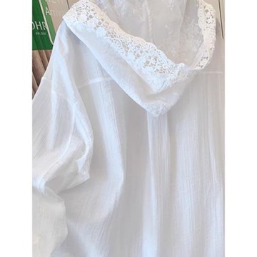 超好看獨特漂亮上衣女2025新款爆款夏法式白色蕾絲連帽襯衫防曬衣