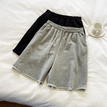 檸波家。BF風寬松顯瘦毛圈棉運動休閑中褲女百搭顯瘦五分褲短褲夏