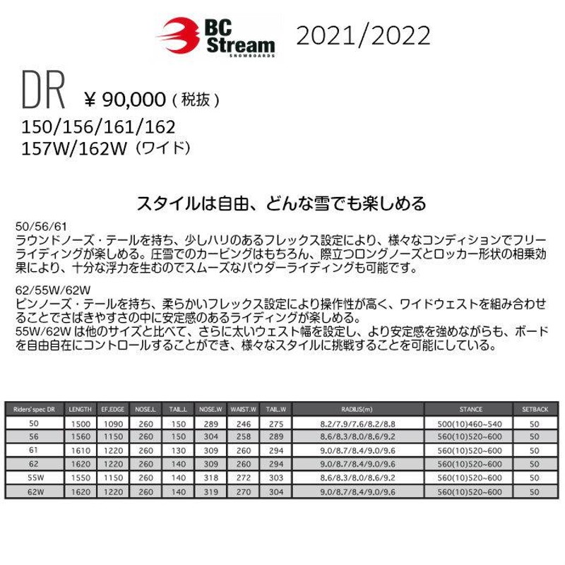 21-22 BC STREAM SNOWBOARD DR 150/156/161/162/155W/162W ビーシー ...