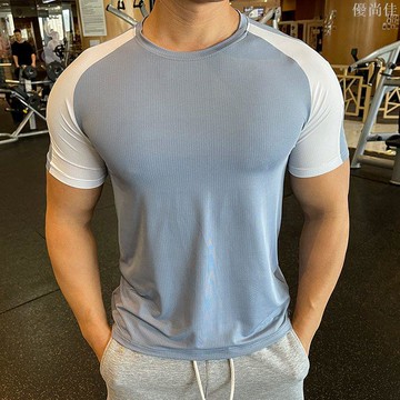 運動健身短袖男士速干彈力吸濕排汗T恤戶外訓練休閒潮流帥氣上衣