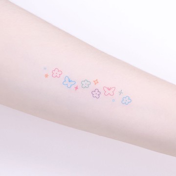 刺青紋身貼紙 -  蝴蝶小花 彩色線條 2入