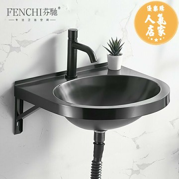壁掛式洗手台 廚房水槽 黑色不鏽鋼洗手盆掛盆小戶型衛生間陽台掛牆式洗臉盆家用盆