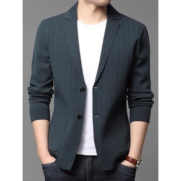 春秋季韓版小西裝男士針織衫外套時尚男裝修身純色毛衣開衫外穿潮