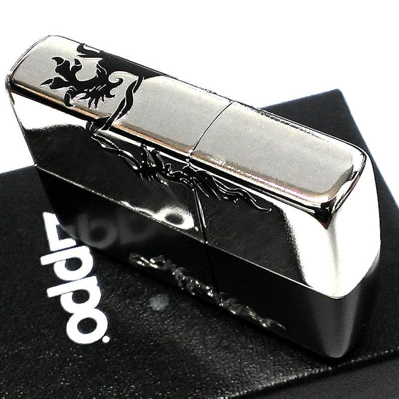 ZIPPO ライター モノトーンライオン ジッポ かっこいい ブラック×シルバー 黒銀 5面加工 エッチング彫刻 ギフト おしゃれ メンズ