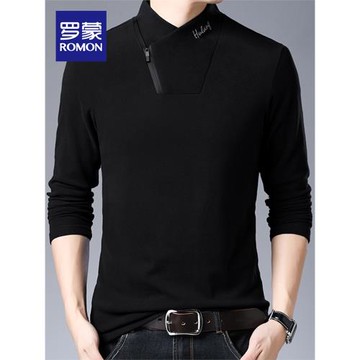 羅蒙雙面絨加絨加厚男士衛衣2025秋冬季新款純色半高領打底衫上衣