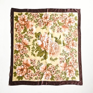 【蛋植物古著】茶曇庭院印花古著絲巾