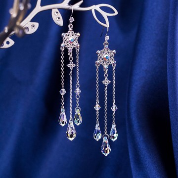 【冥后‧普西芬妮】立體水滴水晶華麗雪花耳環  抗敏聖誕禮物