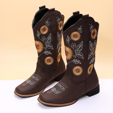 sunflower women flat boots Knight boots size 43刺繡女騎士靴
