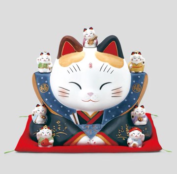 日本製【薬師窯】瀨戶純手工彩繪七福神福助招財貓(7號)(存錢筒)Ykcat-7539