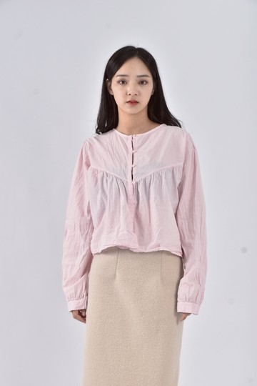 (L) popcorn韓牌質感排扣粉色長袖上衣