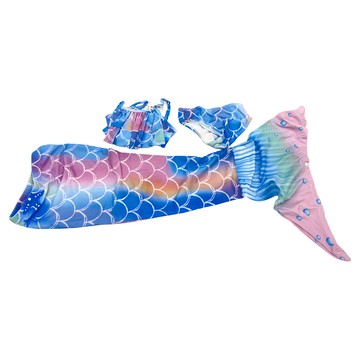 愛北鼻 美人魚尾泳衣三件組 90碼 女童泳裝 海灘 泳池 玩水  粉藍