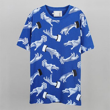 【摩達客】韓國進口EXO合作設計品牌DBSW Hand Drops手掉了藍色 純棉短T短袖T恤時尚潮T