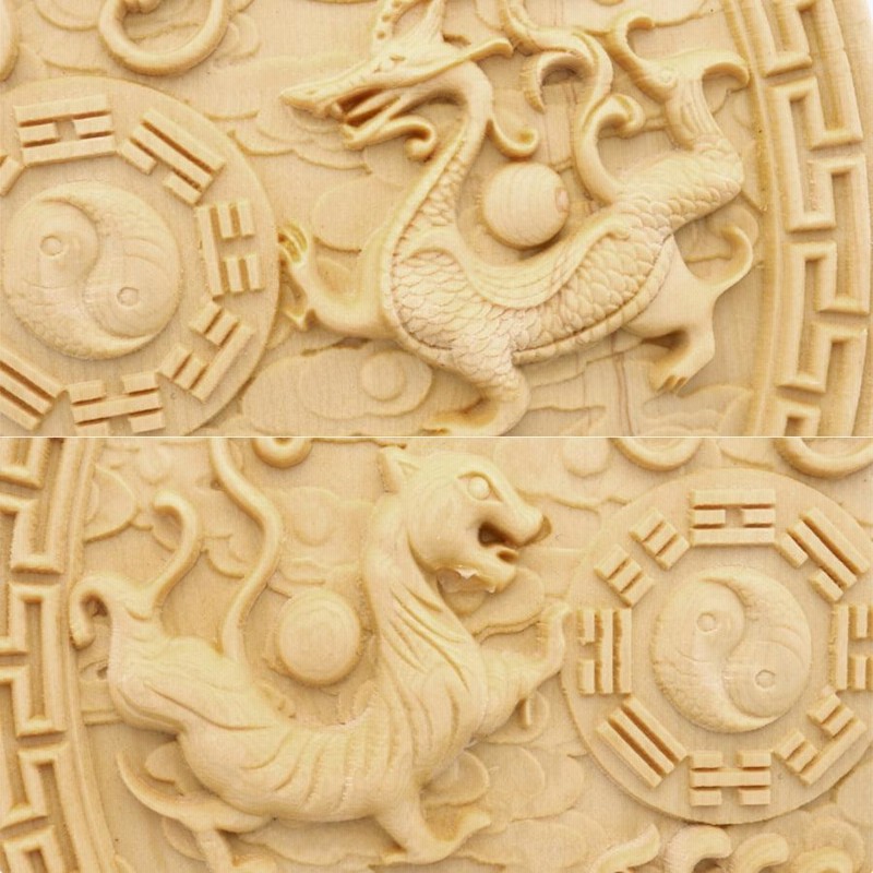 四神 木彫り 置物 四神相応 青龍 白虎 朱雀 玄武 柘植の木 台座