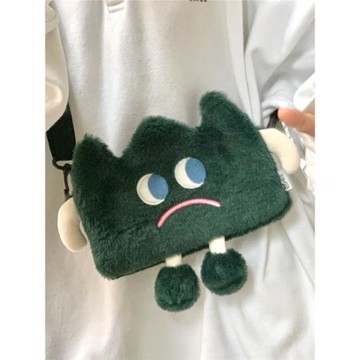 ins有情緒的草包 可愛毛絨斜挎包上班證件包女零錢耳機口紅小包包