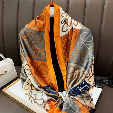 復古優雅麗錦緞絲巾新款歐式字母撞色圍巾戶外防曬披肩外搭沙灘巾 鑫弘-素時衣櫥