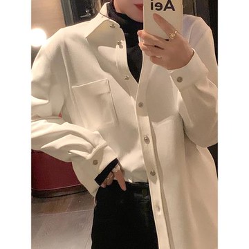 白色磨毛襯衫女春秋新款法式高級感寬松疊穿襯衣加厚打底內搭上衣