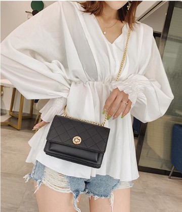 FINDSENSE  X 時尚 質感 單肩斜挎包菱格鏈條小方包 女包