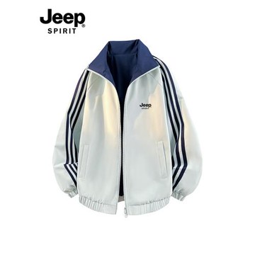 JEEP吉普美式條紋夾克外套男士沖鋒衣夾棉加厚潮牌情侶款休閑外套