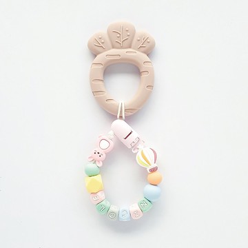 NICOLE 熱氣球 兔子 珊瑚粉胡蘿蔔固齒器 / 客製化奶嘴鏈