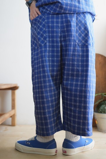 藍莓鬆餅格紋有機棉寬褲